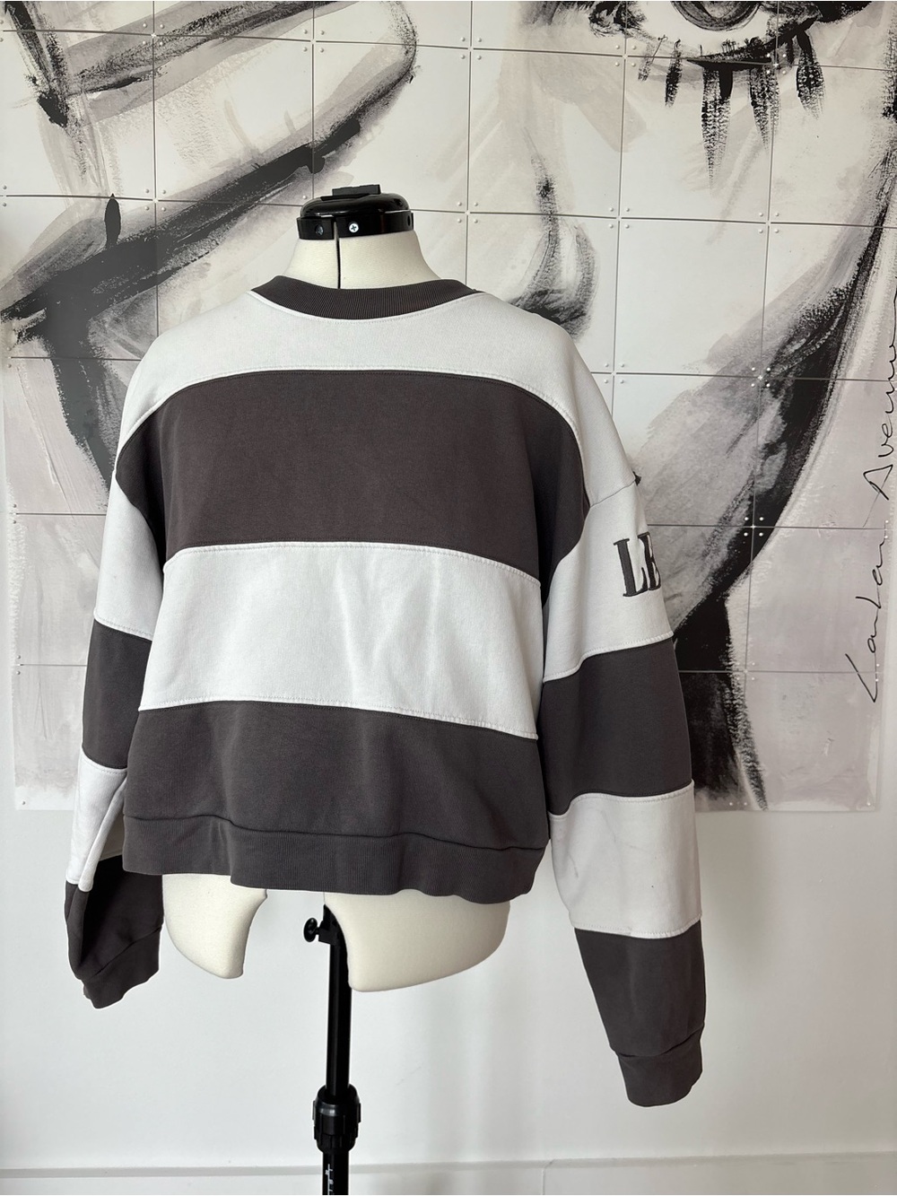 Levi's Oversized Striped Crewneck Sweater in Gray and White